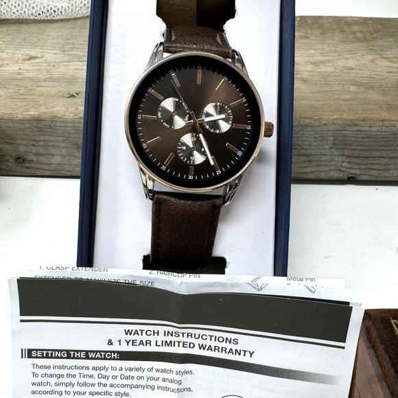 George Mens Bronze Dial Easy Read New in Box Vegan Leather band - Picture 5 of 6